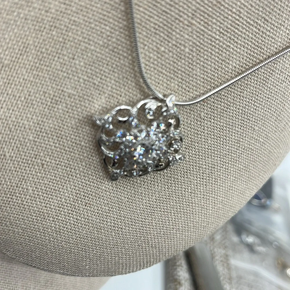 Beautiful Absolute 925 Italy Sterling Silver Necklace with CZ Pendant - Picture 8 of 15